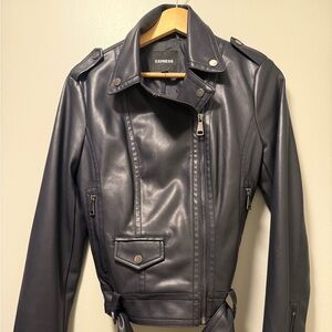 Express Women's Navy Blue Vegan Leather Jacket